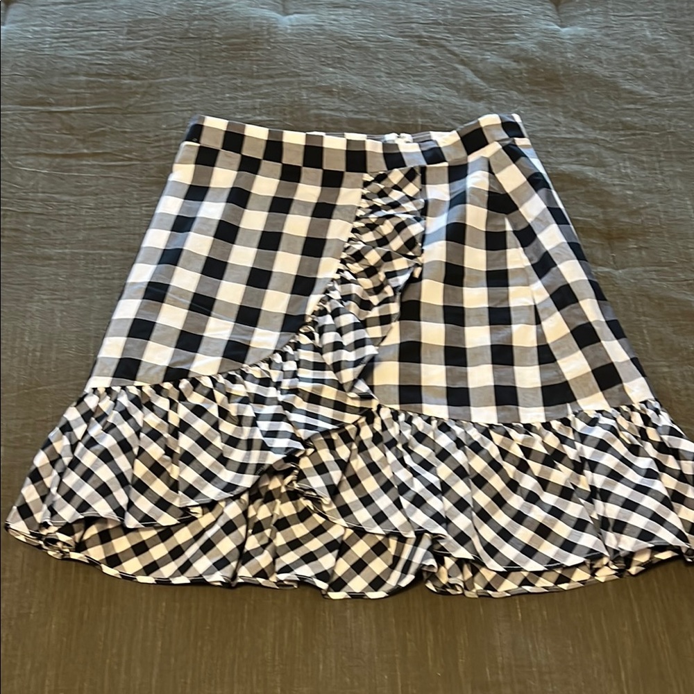 J. Crew Black and White Ruffled Wrap Mini Skirt